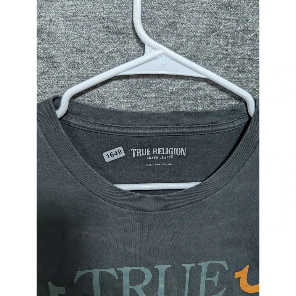 True Religion Mens Boxed Horseshoe Logo Graphic T-Shirt Black Orange Large 1649